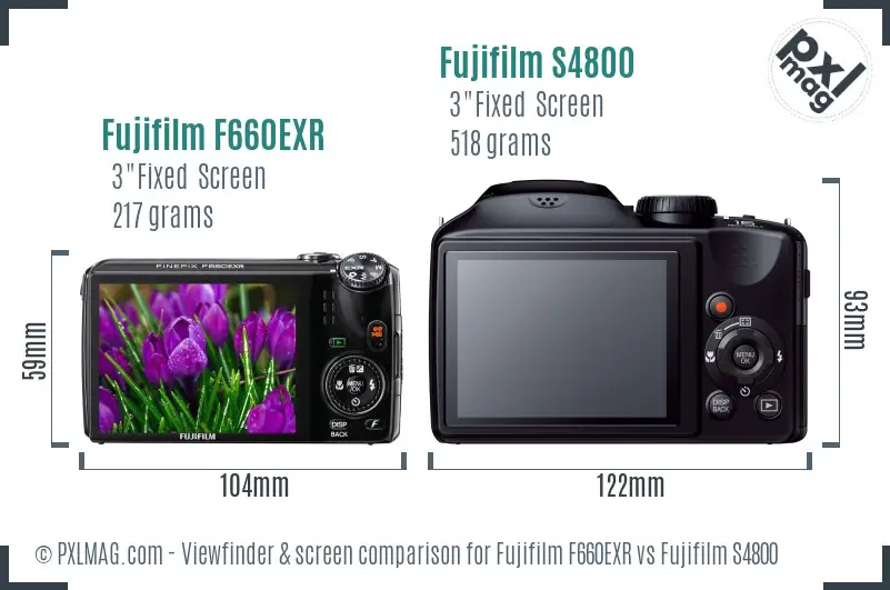 Fujifilm F660EXR vs Fujifilm S4800 Screen and Viewfinder comparison