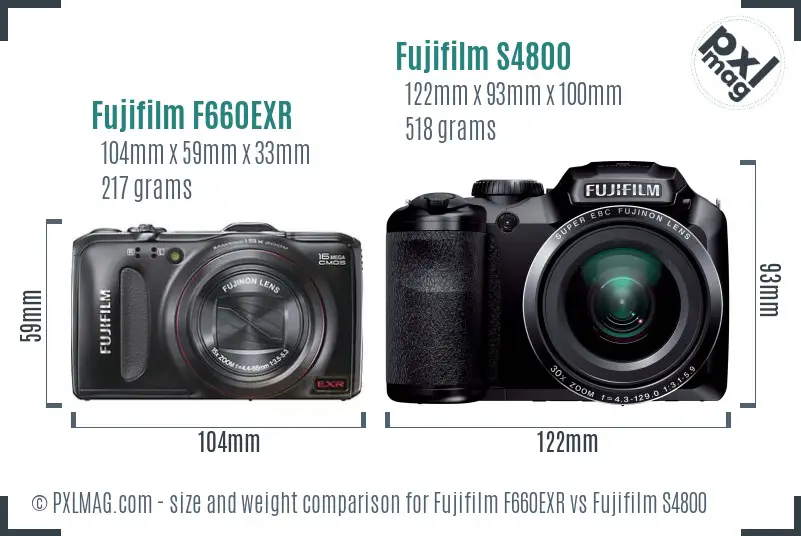 Fujifilm F660EXR vs Fujifilm S4800 size comparison