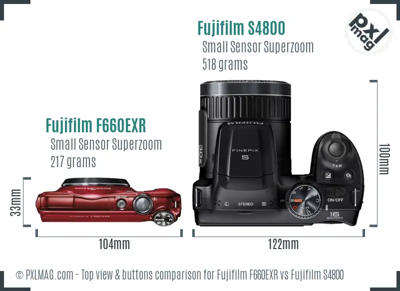 Fujifilm F660EXR vs Fujifilm S4800 top view buttons comparison