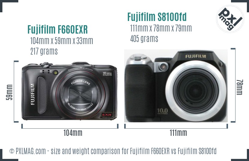 Fujifilm F660EXR vs Fujifilm S8100fd size comparison