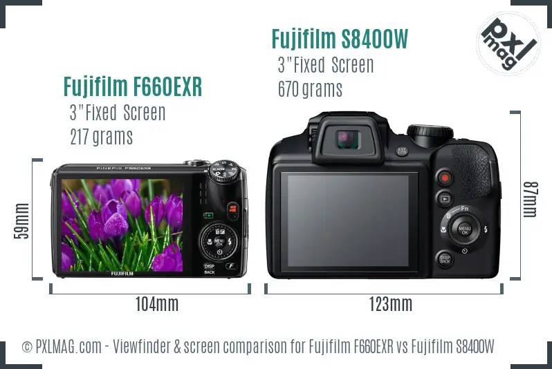 Fujifilm F660EXR vs Fujifilm S8400W Screen and Viewfinder comparison