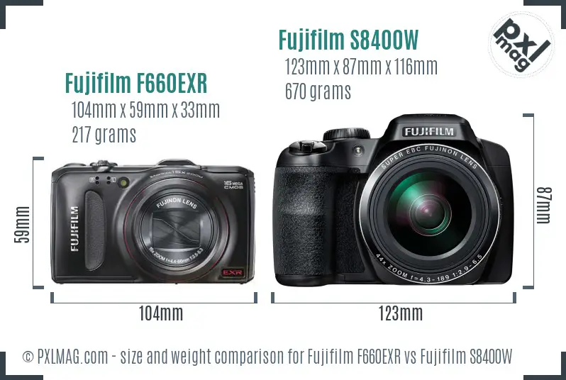 Fujifilm F660EXR vs Fujifilm S8400W size comparison