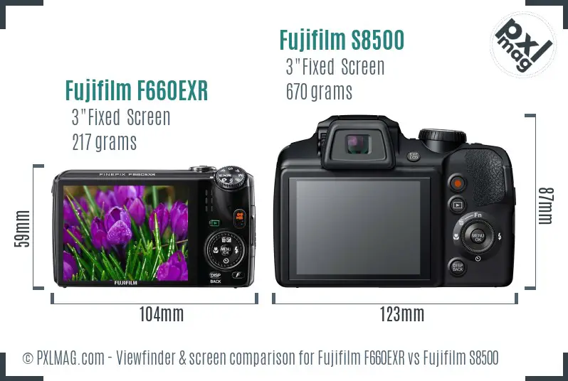 Fujifilm F660EXR vs Fujifilm S8500 Screen and Viewfinder comparison
