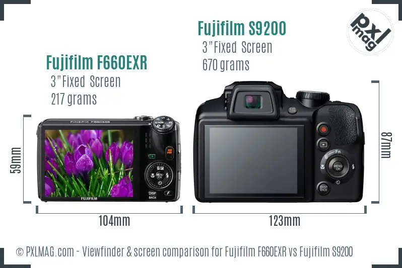 Fujifilm F660EXR vs Fujifilm S9200 Screen and Viewfinder comparison