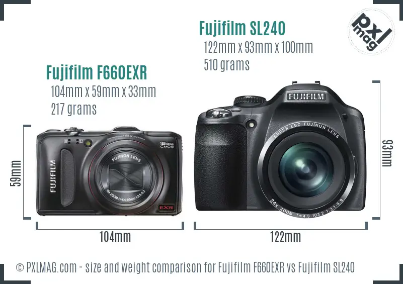 Fujifilm F660EXR vs Fujifilm SL240 size comparison