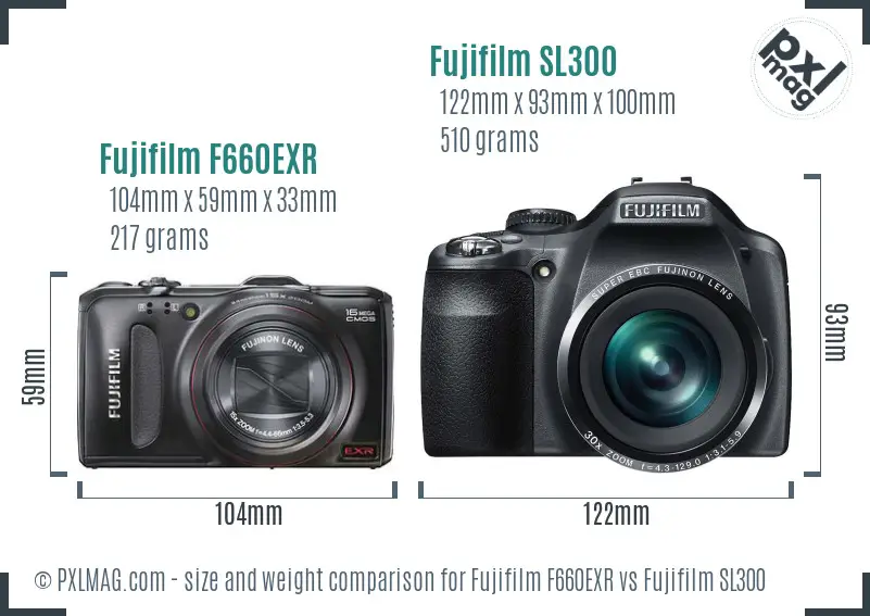 Fujifilm F660EXR vs Fujifilm SL300 size comparison