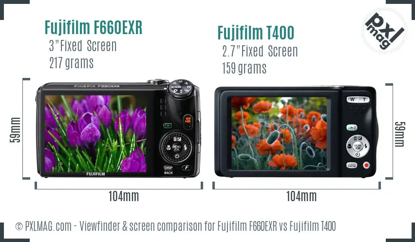 Fujifilm F660EXR vs Fujifilm T400 Screen and Viewfinder comparison Fujifilm F660EXR vs Fujifilm T400 Screen and Viewfinder comparison