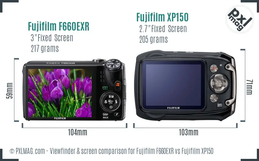 Fujifilm F660EXR vs Fujifilm XP150 Screen and Viewfinder comparison