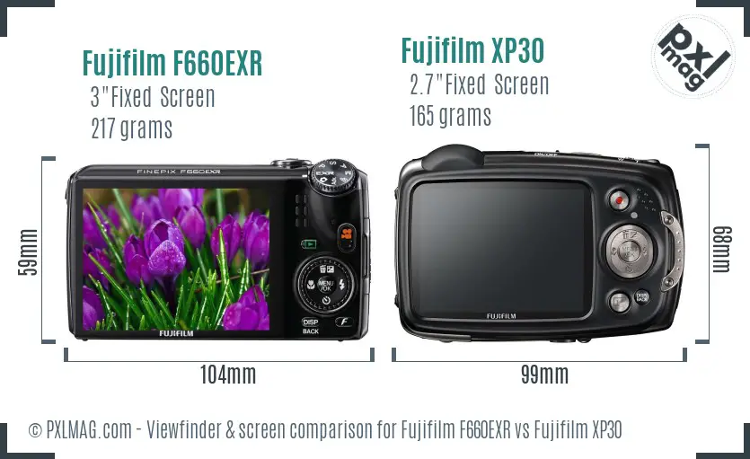 Fujifilm F660EXR vs Fujifilm XP30 Screen and Viewfinder comparison