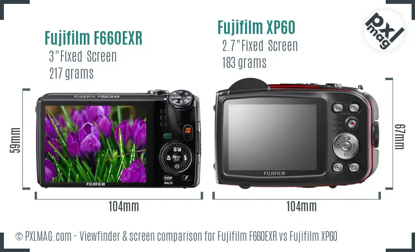 Fujifilm F660EXR vs Fujifilm XP60 Screen and Viewfinder comparison Fujifilm F660EXR vs Fujifilm XP60 Screen and Viewfinder comparison