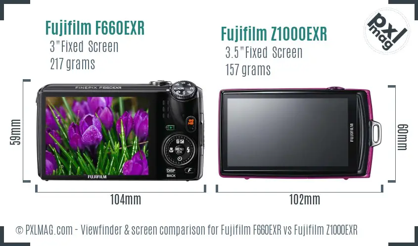 Fujifilm F660EXR vs Fujifilm Z1000EXR Screen and Viewfinder comparison