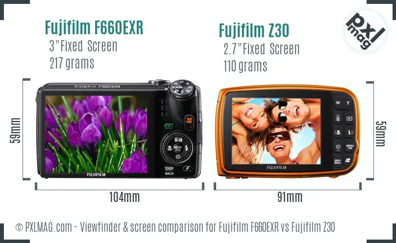 Fujifilm F660EXR vs Fujifilm Z30 Screen and Viewfinder comparison