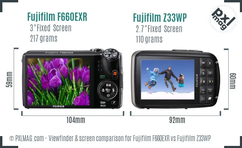 Fujifilm F660EXR vs Fujifilm Z33WP Screen and Viewfinder comparison