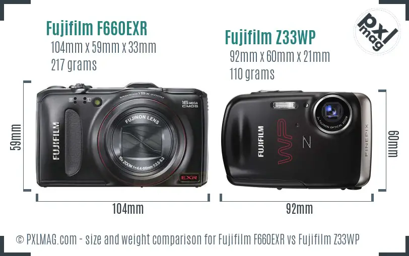 Fujifilm F660EXR vs Fujifilm Z33WP size comparison