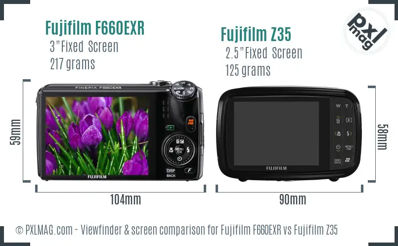 Fujifilm F660EXR vs Fujifilm Z35 Screen and Viewfinder comparison