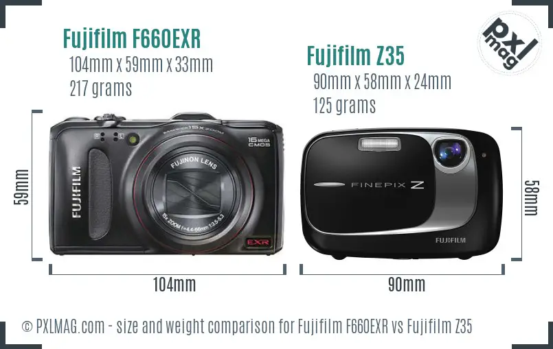 Fujifilm F660EXR vs Fujifilm Z35 size comparison