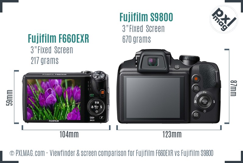 Fujifilm F660EXR vs Fujifilm S9800 Screen and Viewfinder comparison