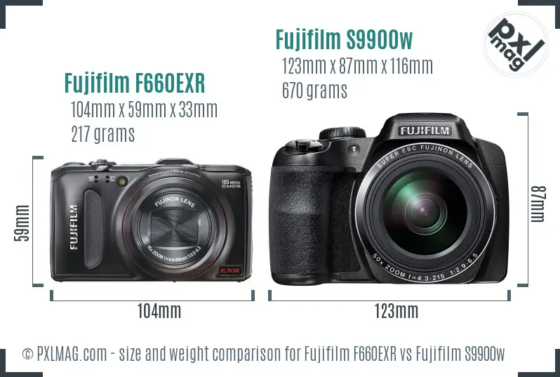 Fujifilm F660EXR vs Fujifilm S9900w size comparison Fujifilm F660EXR vs Fujifilm S9900w size comparison