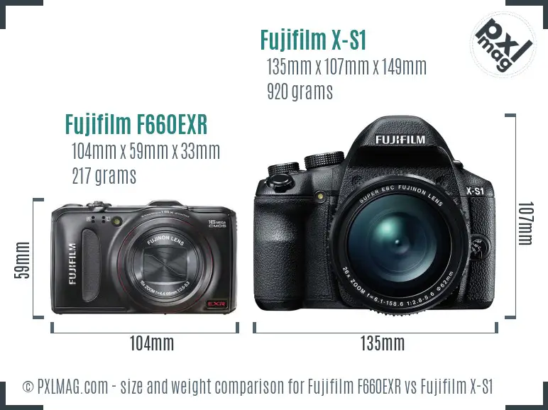 Fujifilm F660EXR vs Fujifilm X-S1 size comparison Fujifilm F660EXR vs Fujifilm X-S1 size comparison
