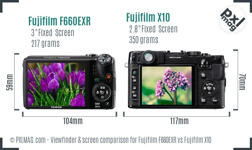 Fujifilm F660EXR vs Fujifilm X10 Screen and Viewfinder comparison