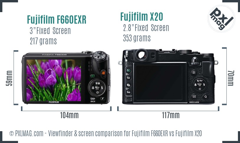 Fujifilm F660EXR vs Fujifilm X20 Screen and Viewfinder comparison
