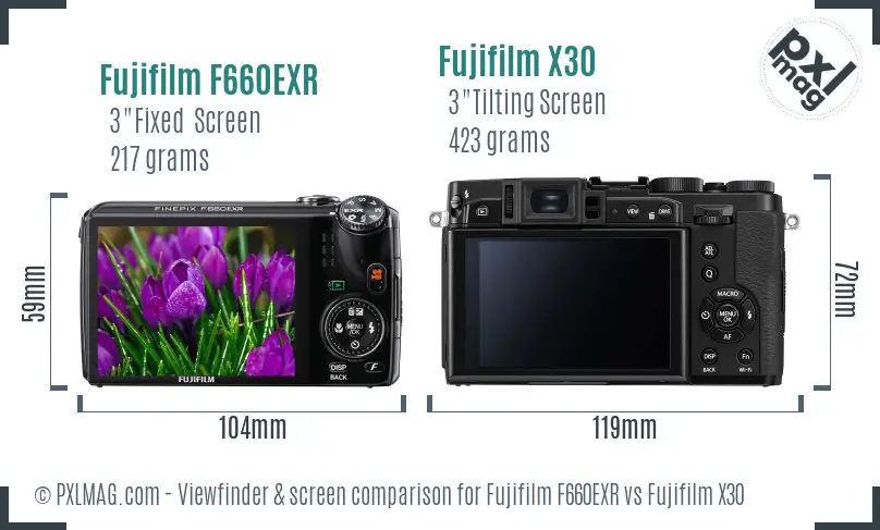 Fujifilm F660EXR vs Fujifilm X30 Screen and Viewfinder comparison