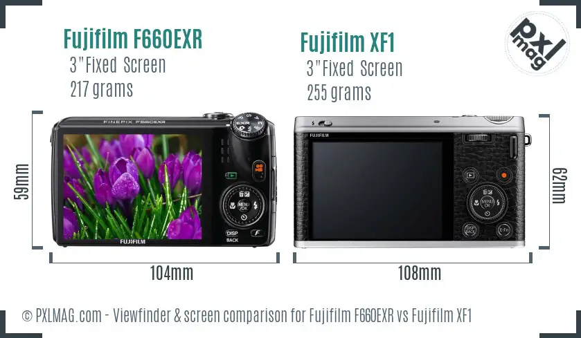 Fujifilm F660EXR vs Fujifilm XF1 Screen and Viewfinder comparison