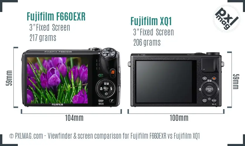Fujifilm F660EXR vs Fujifilm XQ1 Screen and Viewfinder comparison
