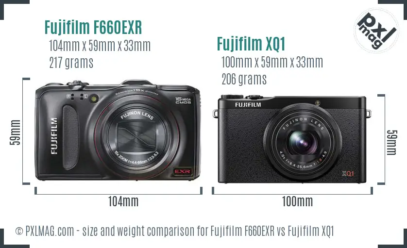 Fujifilm F660EXR vs Fujifilm XQ1 size comparison