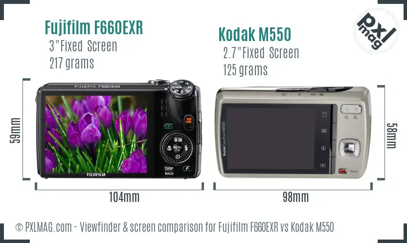 Fujifilm F660EXR vs Kodak M550 Screen and Viewfinder comparison
