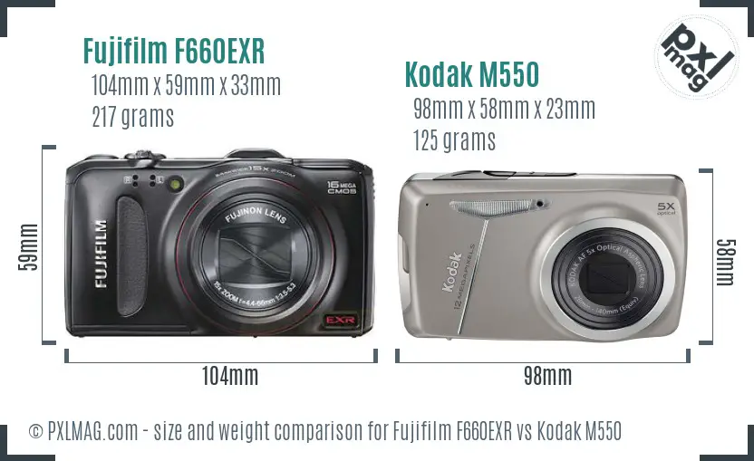 Fujifilm F660EXR vs Kodak M550 size comparison