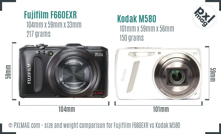 Fujifilm F660EXR vs Kodak M580 size comparison