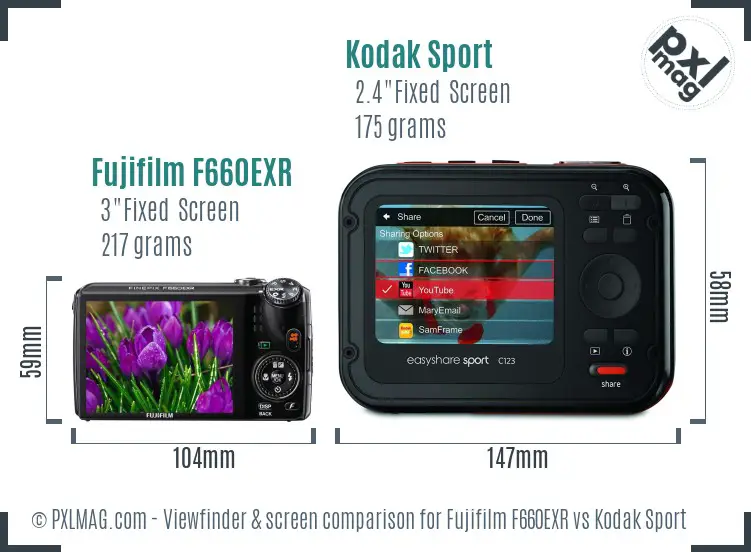 Fujifilm F660EXR vs Kodak Sport Screen and Viewfinder comparison