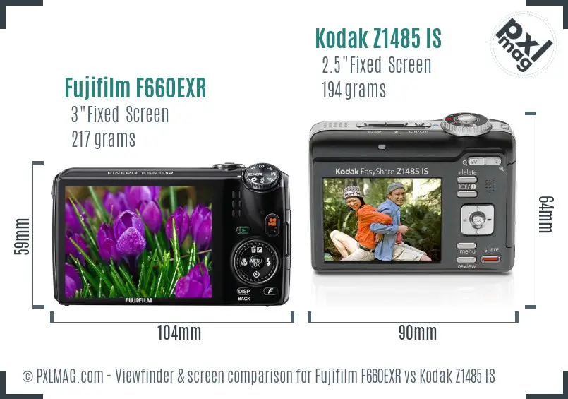 Fujifilm F660EXR vs Kodak Z1485 IS Screen and Viewfinder comparison