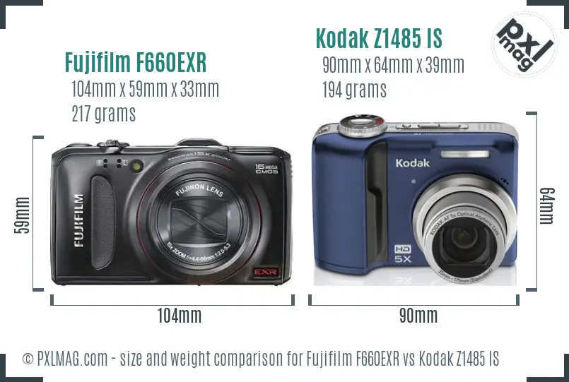 Fujifilm F660EXR vs Kodak Z1485 IS size comparison