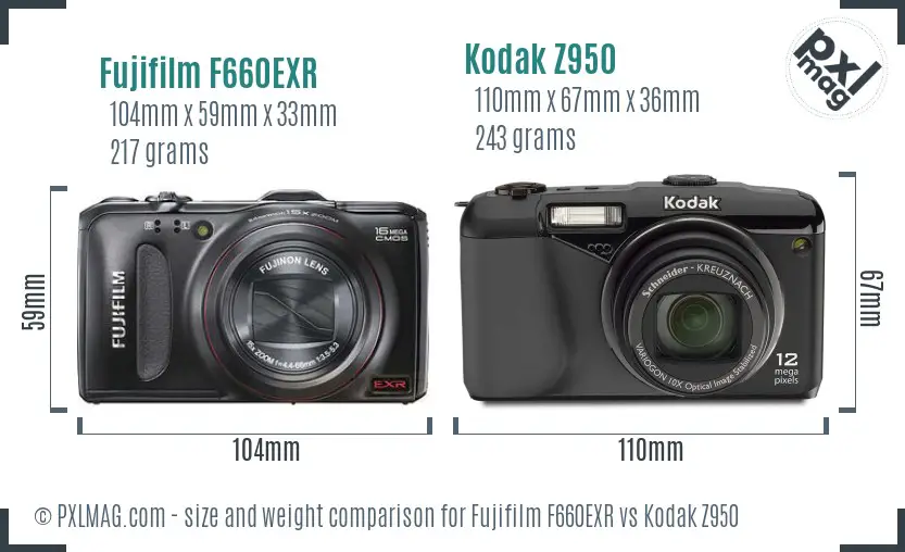 Fujifilm F660EXR vs Kodak Z950 size comparison Fujifilm F660EXR vs Kodak Z950 size comparison