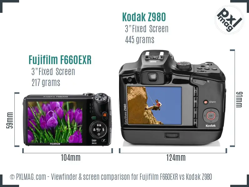 Fujifilm F660EXR vs Kodak Z980 Screen and Viewfinder comparison
