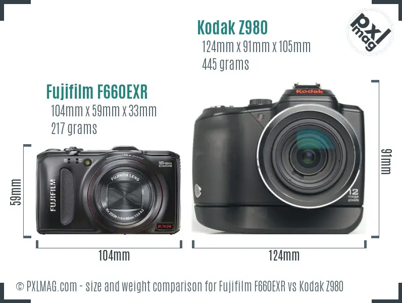 Fujifilm F660EXR vs Kodak Z980 size comparison