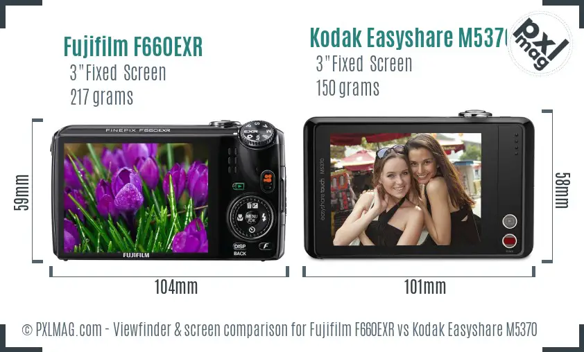 Fujifilm F660EXR vs Kodak Easyshare M5370 Screen and Viewfinder comparison