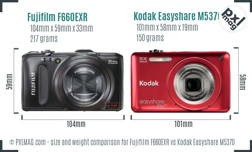 Fujifilm F660EXR vs Kodak Easyshare M5370 size comparison