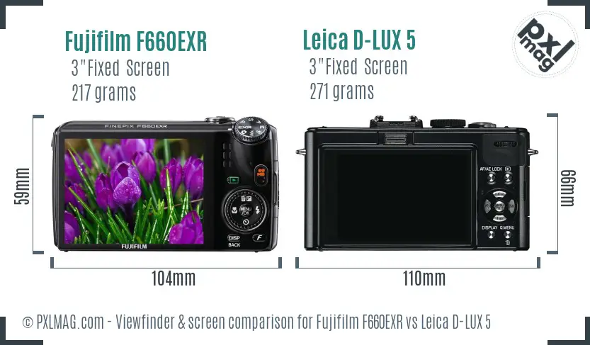 Fujifilm F660EXR vs Leica D-LUX 5 Screen and Viewfinder comparison