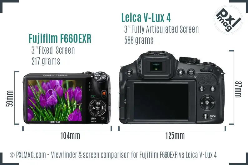 Fujifilm F660EXR vs Leica V-Lux 4 Screen and Viewfinder comparison