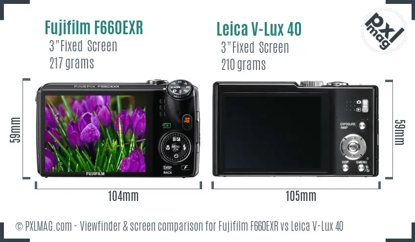 Fujifilm F660EXR vs Leica V-Lux 40 Screen and Viewfinder comparison