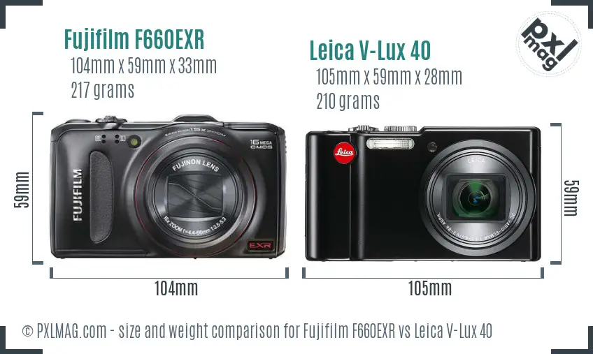 Fujifilm F660EXR vs Leica V-Lux 40 size comparison