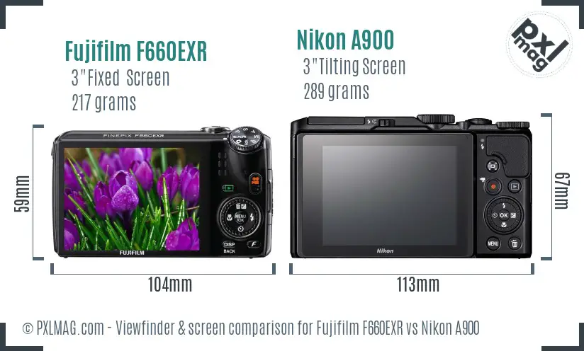 Fujifilm F660EXR vs Nikon A900 Screen and Viewfinder comparison