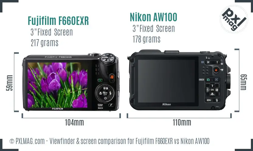 Fujifilm F660EXR vs Nikon AW100 Screen and Viewfinder comparison