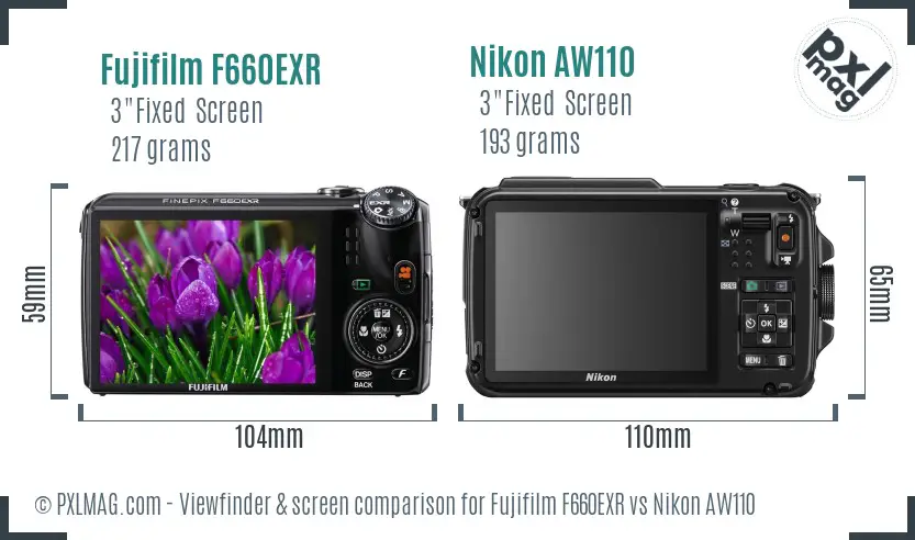 Fujifilm F660EXR vs Nikon AW110 Screen and Viewfinder comparison
