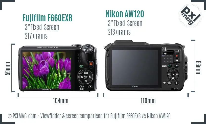 Fujifilm F660EXR vs Nikon AW120 Screen and Viewfinder comparison