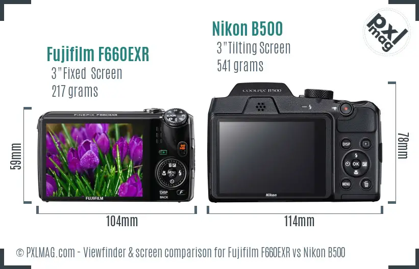 Fujifilm F660EXR vs Nikon B500 Screen and Viewfinder comparison