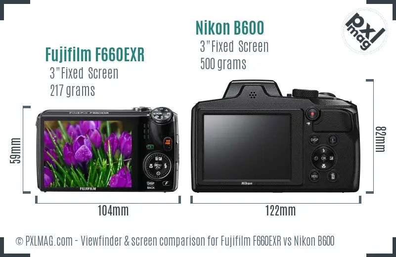 Fujifilm F660EXR vs Nikon B600 Screen and Viewfinder comparison
